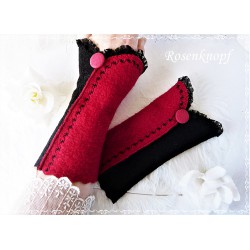STULPEN Armstulpen Walkstulpen Damenstulpen Handstulpen Pulswärmer Rot Grau Walk Spitze Knopf Frauen E