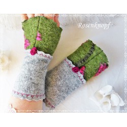 STULPEN Armstulpen Walkstulpen Pulswärmer Handstulpen Damenstulpen UNIKAT Hellgrau Grün Pink Rose Frauen E