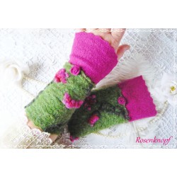 Walkstulpen ROSARIA Rot Braun Armstulpen Rose Dots
