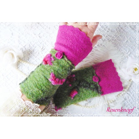 Walkstulpen ROSARIA Rot Braun Armstulpen Rose Dots