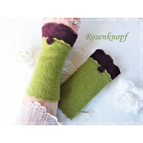 Walkstulpen Armstulpen Grasgrün Beige