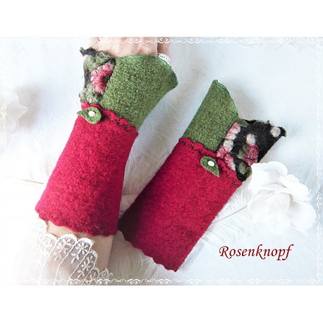 Walkstulpen Rot Beige Damen Unikat K