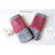 Damen Walkstulpen Grau Rot mit Spitze Unikat E+K