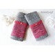 Damen Walkstulpen Grau Rot mit Spitze Unikat E+K