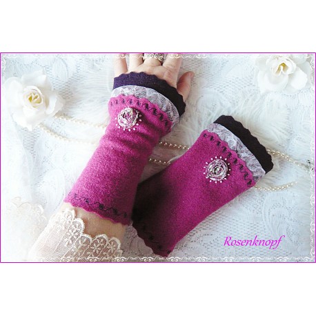 Walkstulpen ALINA Lila Fuchsia Tüll Armstulpen