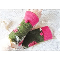 Walkstulpen FLORINE Grün Pink Armstulpen Rose Rosa