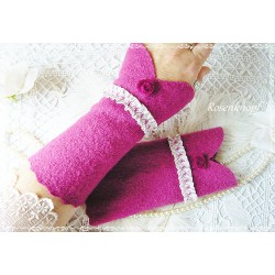 Walk-Armstulpen PINK LADY Fuchsia Spitze