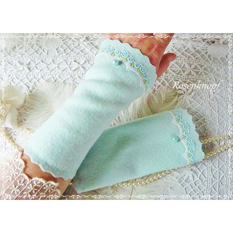 Walkstulpen MINTELLA Mint Türkis Spitze Armstulpen