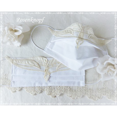 Maske Braut Weiß Ivory Spitze Mundbedeckung