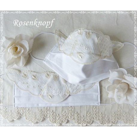 Maske Braut Weiß Ivory Spitze Mundbedeckung