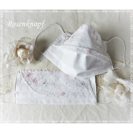 Maske Braut Weiß Ivory Spitze Mundbedeckung