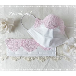 Maske Braut Weiß Rosa Spitze Mundbedeckung
