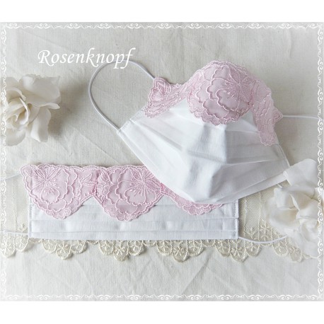Maske Braut Weiß Rosa Spitze Mundbedeckung