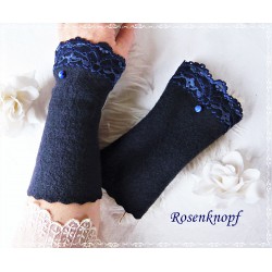 Walkstulpen Blau Dunkelblau Weiß Spitze Frauen E