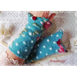 Walkstulpen ROMANCE IN JADE Dots Rosen Armstulpen
