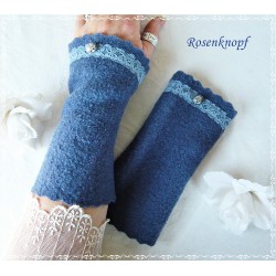 Walkstulpen  Jeansblau Schwarz Spitze Damen E