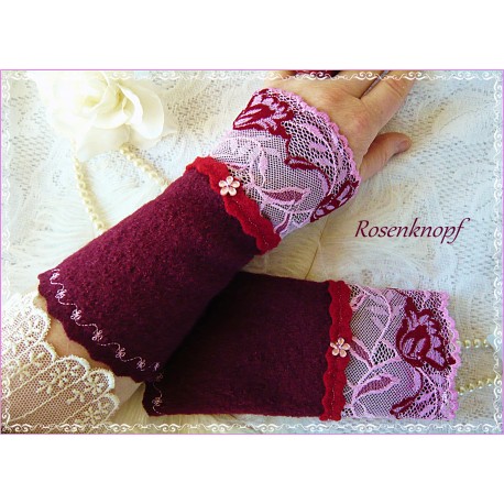 Walk-Armstulpen ROISE Violett Flieder Spitze Perle