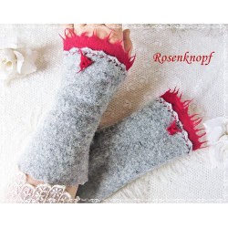 Walkstulpen Grau Rot Damen K