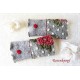 Walkstulpen Grau Rot Rosen Frauen Relief EK