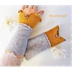 Armstulpen Ocker Grau Weinrot Pulswärmer Damen  EK