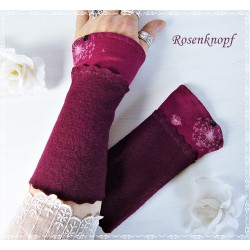 Armstulpen Bordeaux Schwarz Pulswärmer Walk Damen E