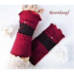 Armstulpen Bordeaux Schwarz Pulswärmer Walk Damen E