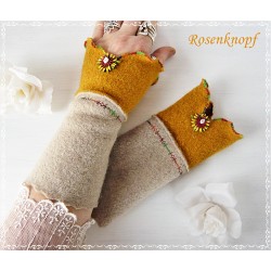 Armstulpen Pulswärmer Sand Ocker Damen EK