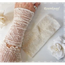 Armstulpen Pulswärmer Ivory Hochzeit Spitze EK*