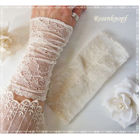 Armstulpen Pulswärmer Ivory Hochzeit Spitze EK*