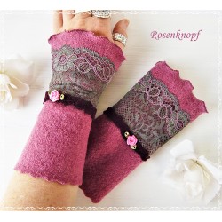 Armstulpen Malve Fuchsia Pulswärmer Hochzeit Walk E*