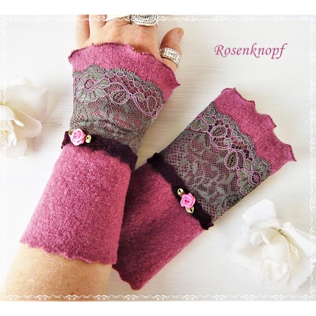 Armstulpen Malve Fuchsia Pulswärmer Hochzeit Walk E*