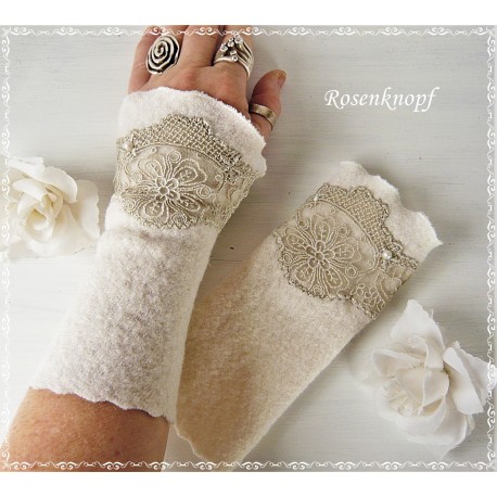 Armstulpen Ivory Beige Pulswärmer Walk Hochzeit *