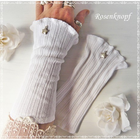 Pulswärmer Armstulpen Weiß Hochzeit Stoff E*
