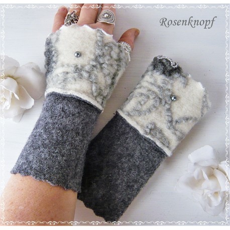 Armstulpen Walk Grau Ivory Pulswärmer Damen E*