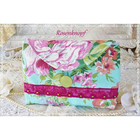 Kulturtasche FLORENTINE  Leinen Grün Creme Floral
