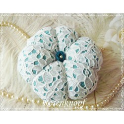 Nadelkissen LACE on TÜRKIS Leinenblume Spitze Weiß 