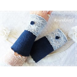 Walkstulpen BLEUWEL Armstulpen Dunkelblau Spitze Perlen