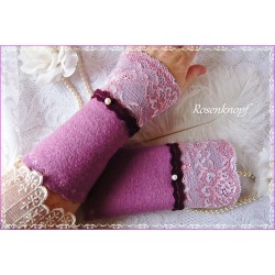 Walk-Armstulpen ROISE Violett Flieder Spitze Perle
