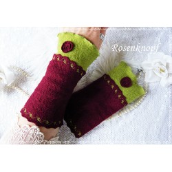 Walkstulpen ELLINOR Armstulpen Smaragdgrün Mint Rose