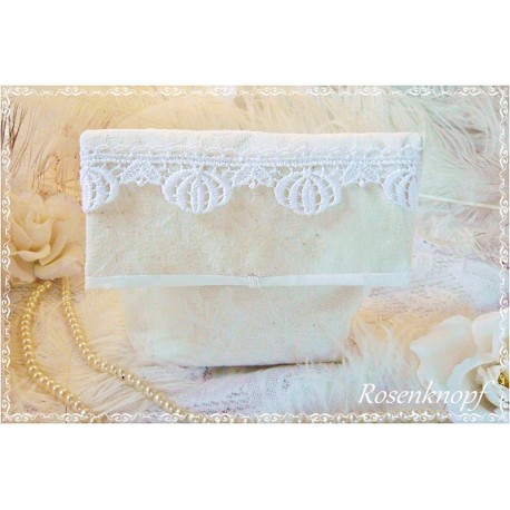 ETUI Leinen UNIKAT Ivory Utensilo Kulturbeutel Etui Badtasche Kosmetiktasche Spitze Vintage Shabby Weiß Handarbeit Geschenk E+K