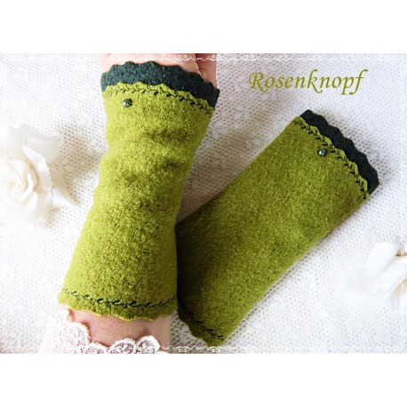 STULPEN Armstulpen Walkstulpen Pulswärmer Damenstulpen Hellgrün Grasgrün Hellblau UNIKAT Rose Frauen E